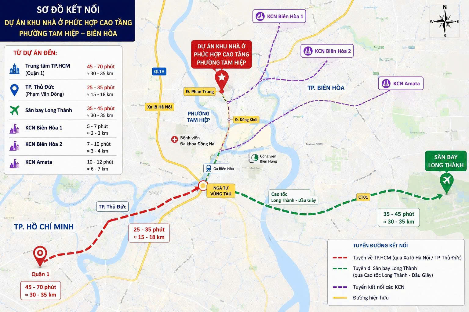 Vị trí thực tế dự án căn hộ Bcons Central Park – Bcons Tam Hiệp liên kết vùng tiện lợi tại trung tâm Biên Hòa Đồng Nai