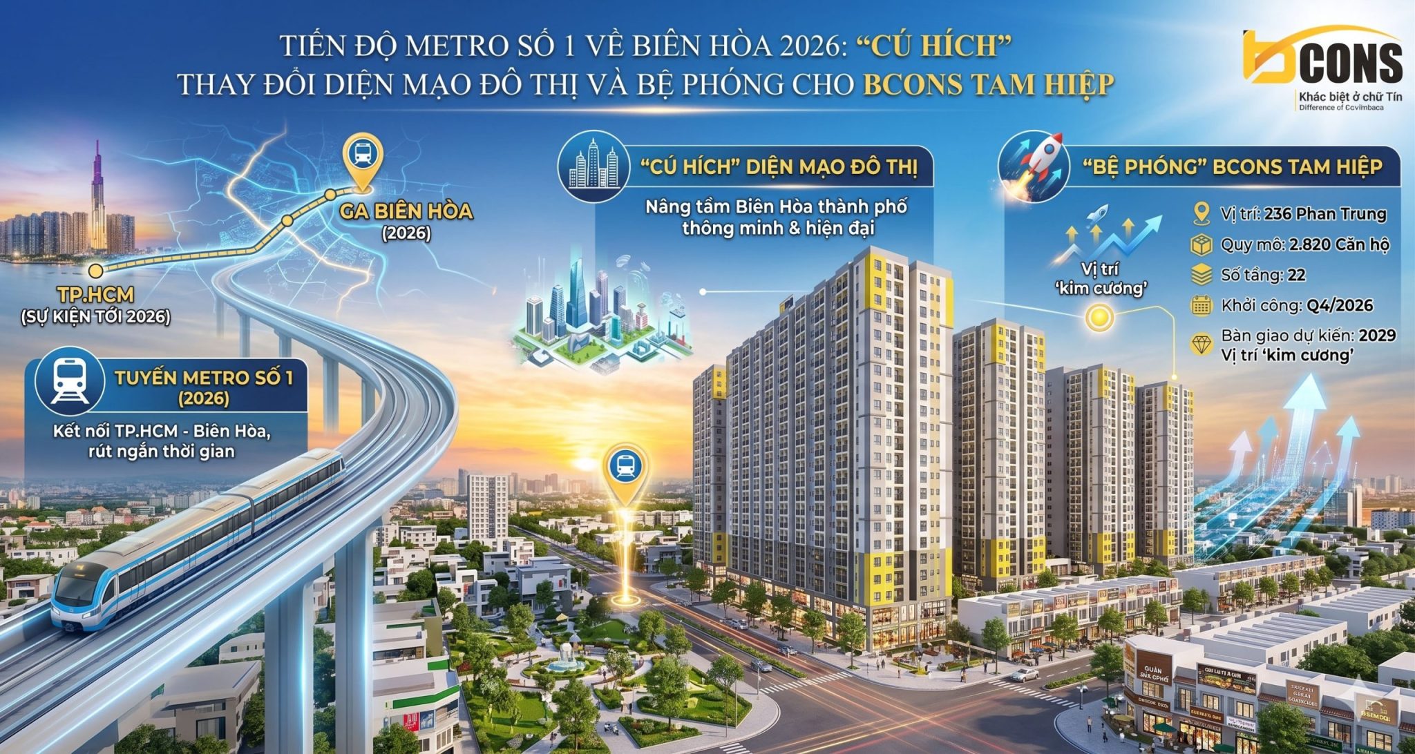 Vị trí thực tế dự án căn hộ Bcons Central Park nằm gần quy hoạch tuyến Metro số 1 thành phố Biên Hòa Đồng Nai